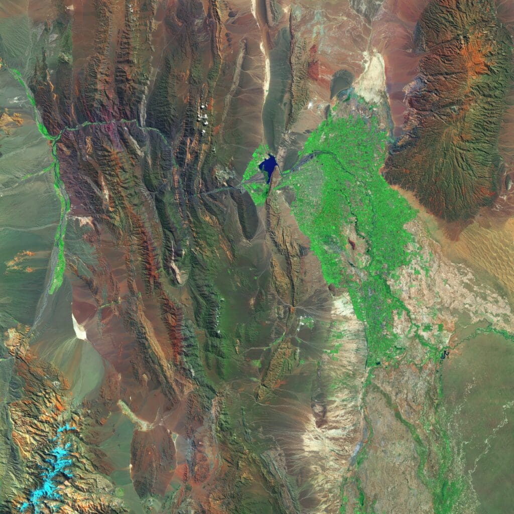 Satellite data provides information about areas of water, ice, forests, deserts, greenery, farmland and more