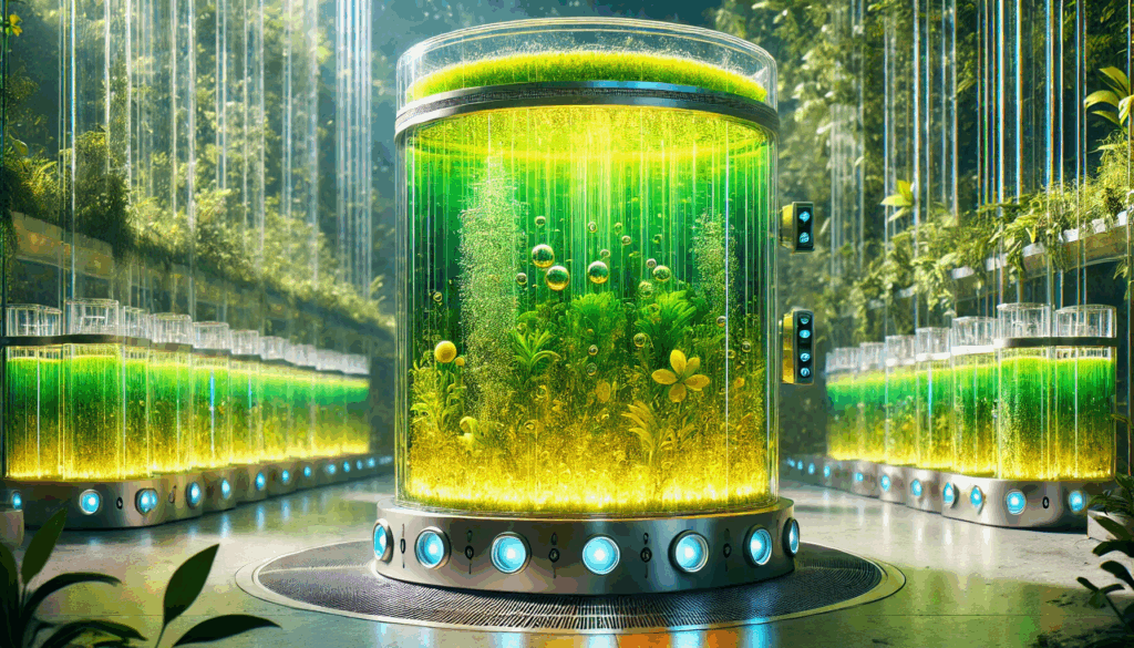Bright yellow-green bioreactor bubbling along