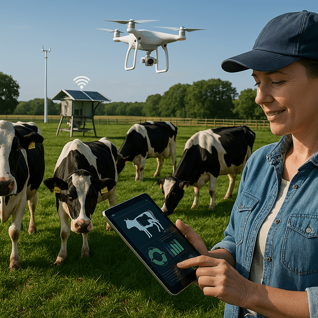 Smart farming with "digitized" cows on a meadow