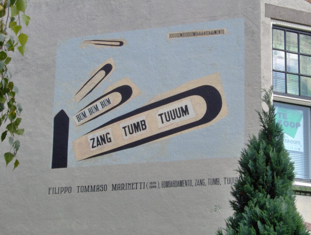 Filippo Marinetti's poem "Zang Tumb Tumb" on a house wall