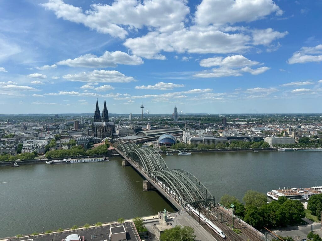 Straightened Rhine River next to the Cologne Cathedral